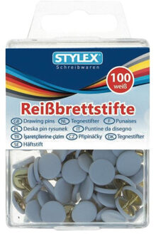 Toppoint Stylex Prikbord punaises - platte kop - 300x stuks - wit - metaal