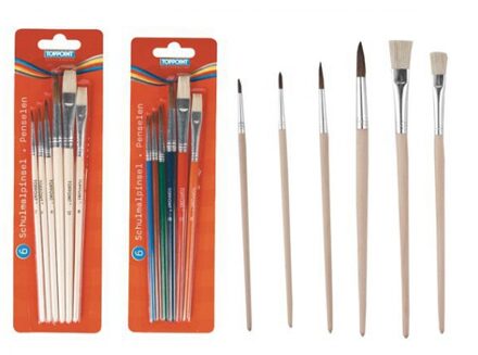 Toppoint TipTop Hobby/Knutsel Penselen set - 6x stuks - maat 2 t/m 12 - kwasten - verven