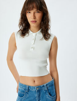 TOPS Polokraag Mouwloos Tanktop Ecru