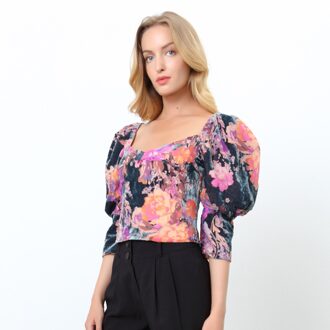 Topstijl 80's met bloemenprint en gezwollen mouwen Veelkleurig