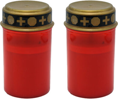 Topten Grafkaars/gedenklicht - 2x - LED licht - rood - D6,8 x 12,3 cm