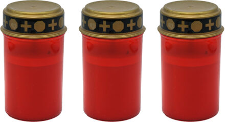 Topten Grafkaars/gedenklicht - 3x - LED licht - rood - D6,8 x 12,3 cm