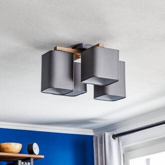 Tora plafondlamp, 4-lamps, grijs grijs, licht hout
