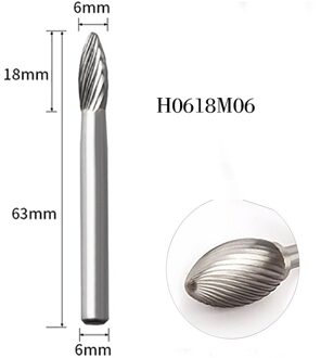 Torch Shape Roterende Bestand Houtsnijwerk Tool 1Pcs Frees Tungsten Staal Carbide Slijpen Hoofd H-Type Roterende boor Sterven Grind H0618M06