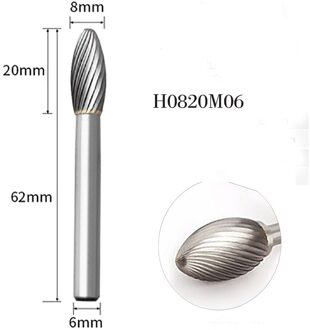 Torch Shape Roterende Bestand Houtsnijwerk Tool 1Pcs Frees Tungsten Staal Carbide Slijpen Hoofd H-Type Roterende boor Sterven Grind H0820M06