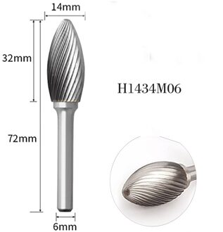 Torch Shape Roterende Bestand Houtsnijwerk Tool 1Pcs Frees Tungsten Staal Carbide Slijpen Hoofd H-Type Roterende boor Sterven Grind H1434M06