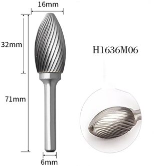 Torch Shape Roterende Bestand Houtsnijwerk Tool 1Pcs Frees Tungsten Staal Carbide Slijpen Hoofd H-Type Roterende boor Sterven Grind H1636M06