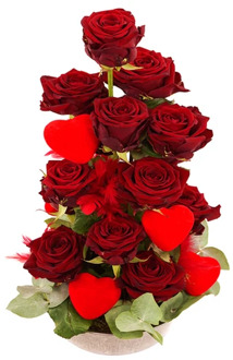 Toren rode rozen met hartjes en veren