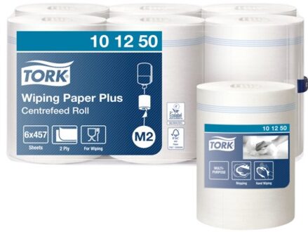 TORK Advanced Wiping Plus poetspapier, centerfeed, 2-laags, systeem M2, wit, pak van 6 rollen 1 stuks