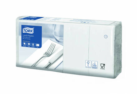 TORK Lunchservet Wit 33x33 2-laags 1/8 vouw (200 stuks) Crème