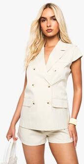 Tortoise Button Cap Sleeve Blazer, Ecru - 44