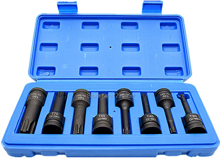 Torx Bit Star Socket 1/2" Square Drive 8pcs Set T30 T40 T45 T50 T55 T60 T70 T80 CR-MO Impact Socket Bit Tool 78mm Long with Case
