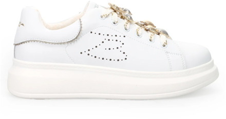 Tosca Blu Witte Leren Sneakers met Strass Accenten Tosca Blu , White , Dames - 36 EU
