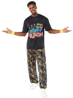 Totally Rad 80s Retro Kostuum Heren Zwart, Multikleur - Print