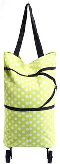 Tote Bag Pull Winkelwagen Trolley Tas Met Wielen Opvouwbare Boodschappentassen Voor Boutique Herbruikbare Boodschappentassen Voedsel Organizer Groenten groen dot