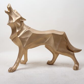 Totem Wolf Hond Hars Standbeeld Moderne Abstracte Ice Wolf Animal Decor Ornament Animal Model Sculptuur Craft L3261 Goud