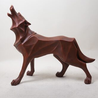Totem Wolf Hond Hars Standbeeld Moderne Abstracte Ice Wolf Animal Decor Ornament Animal Model Sculptuur Craft L3261 Rood
