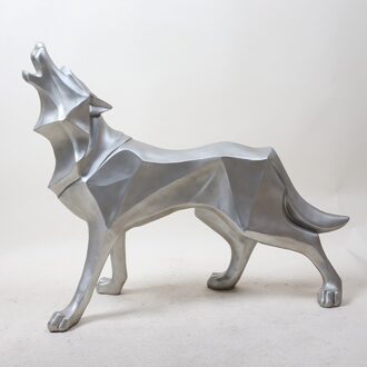 Totem Wolf Hond Hars Standbeeld Moderne Abstracte Ice Wolf Animal Decor Ornament Animal Model Sculptuur Craft L3261 Zilver