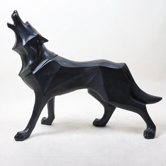 Totem Wolf Hond Hars Standbeeld Moderne Abstracte Ice Wolf Animal Decor Ornament Animal Model Sculptuur Craft L3261 zwart