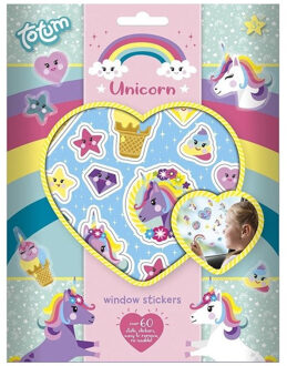 Totum unicorn raamstikkers - 60x stuks - eenhoorn/unicorn - autoraam - decoratie Multi