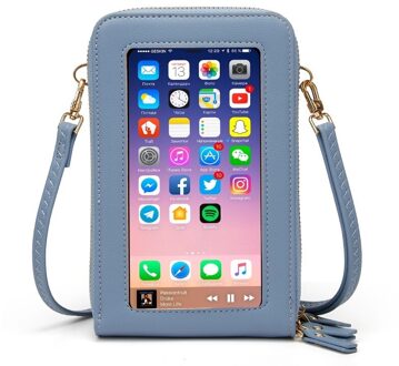 Touch Screen Mobiele Telefoon Tas Schoudertassen Vrouwelijke Messenger Bag Card Wallet Transparante Crossbody Tas Mobiel Beurs blauw