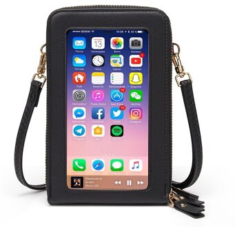 Touch Screen Mobiele Telefoon Tas Schoudertassen Vrouwelijke Messenger Bag Card Wallet Transparante Crossbody Tas Mobiel Beurs zwart