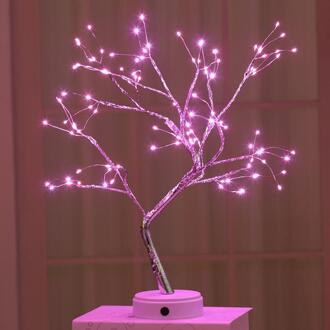 Touch Usb Nachtlampje Mini Kerstboom Wire Garland Led Nachtlampje Voor Thuis Slaapkamer Bruiloft Bar Kerst Decoratie 108 LEDs roze licht