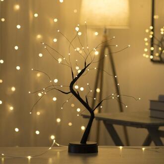Touch Usb Nachtlampje Mini Kerstboom Wire Garland Led Nachtlampje Voor Thuis Slaapkamer Bruiloft Bar Kerst Decoratie 48 LEDs warm licht