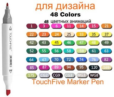 Touchfive Markers Voor Tekening 30/40/60/80/168 Kleuren Alcohol Gebaseerde Kunst Marker Dual Tip Borstel Pen manga Belettering Kalligrafie Pen 48 kleuren wit body