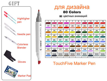 Touchfive Markers Voor Tekening 30/40/60/80/168 Kleuren Alcohol Gebaseerde Kunst Marker Dual Tip Borstel Pen manga Belettering Kalligrafie Pen 80 kleuren wit body