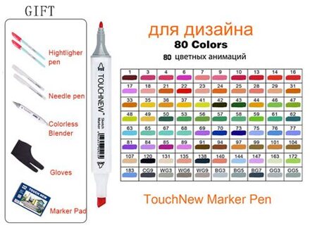 Touchnew 40/60/80/168 Kleuren Dual Tips Art Marker Pen Alcohol Markers Set Kunst School Supplies Schets Manga tekening 80 kleuren