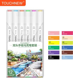 Touchnew 6/12/24/30/40 Kleuren Alcohol Art Markers Dubbele Tips 1Mm-6Mm Sketch Marker Voor Kids Volwassenen Kleuring 12 kleuren