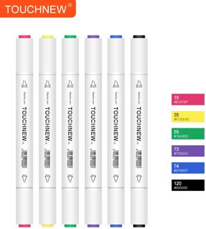 Touchnew 6/12/24/30/40 Kleuren Alcohol Art Markers Dubbele Tips 1Mm-6Mm Sketch Marker Voor Kids Volwassenen Kleuring 6 kleuren