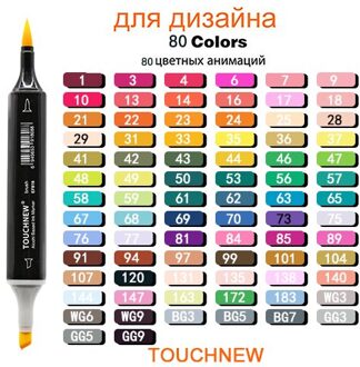 Touchnew Borstel Pennen 40/60/80 Kleuren Dual Getipt Twin Permanente Marker Pennen Voor Kleuren Schilderen Manga Kinderen En volwassen