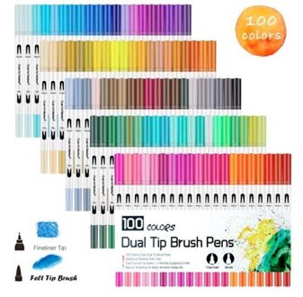 Touchnew Dual Tip Borstel Marker Pennen Fineliner Pennen Aquarel Tekening Marker Voor Colouring 100 kleuren