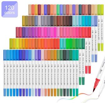Touchnew Dual Tip Borstel Marker Pennen Fineliner Pennen Aquarel Tekening Marker Voor Colouring 120 kleuren