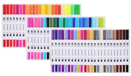 Touchnew Dual Tip Borstel Marker Pennen Fineliner Pennen Aquarel Tekening Marker Voor Colouring 60 kleuren