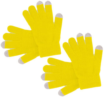 Touchscreen smartphone handschoenen - 2x paar - geel - volwassenen/kinderen - acryl - one size S/M