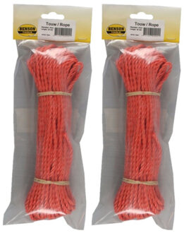 Touw - 2x stuks - oranje - 25 meter x 4mm streng touw - hobbytouw