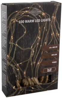 Touwverlichting cascade lichtsnoer op batterijen met 100 lampjes warm wit met timer - Lichtsnoeren