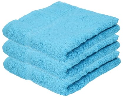 Towelcity 3x Badkamer/douche handdoeken turquoise 50 x 90 cm - Badhanddoek Blauw