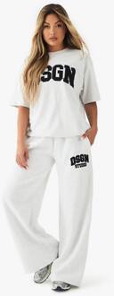 Towelling Applique Jogger Met Rechte Pijpen, Ash Grey - XS