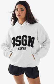 Towelling Applique Oversized Hoodie, Ash Grey - XL