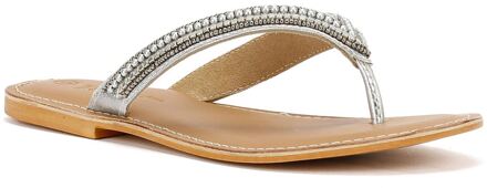 Tower Footwear Metallic Bead Thong Dames Zilveren Sandalen - EU 37 / UK 4