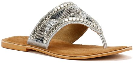 Tower Footwear Wide Vamp Toepost Dames Zilveren Sandalen