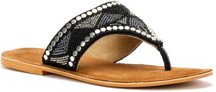 Tower Footwear Wide Vamp Toepost Dames Zwarte Sandalen - EU 42 / UK 8