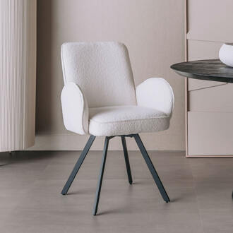 Tower Living Draaibare Eetkamerstoel 'Livo' Bouclé, kleur Wit