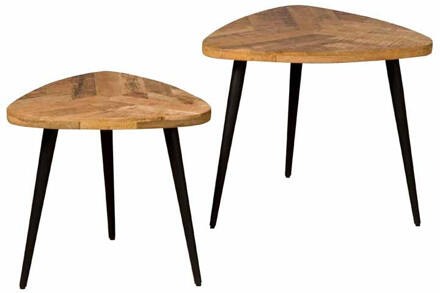 Tower Living Driehoekige Salontafel 'Viola' Mangohout, Set van 2 stuks, kleur Naturel