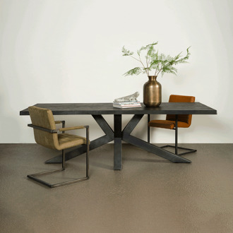 Tower Living Eettafel 'Sovana' Acacia Boomstam kleur Zwart, 220 x 100cm - 220 x 100 cm