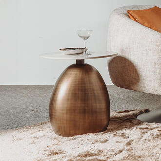 Tower Living Organische Bijzettafel 'Castello' Marmer-keramiek / brons, 49 x 39cm